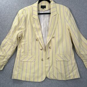 1.STATE  Striped Blazer Jacket womens XL yellow tan ruched sleeve